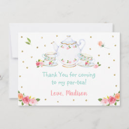 Pink Gold Floral Tea Party Birthday Hartelijk dank Bedankkaart