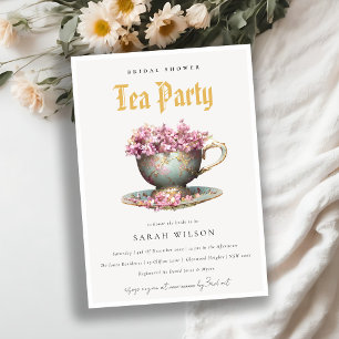 Pink Gold Floral Teacup Bridal Shower Tea Party  Kaart