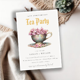 Pink Gold Floral Teacup Jubileum Tea Party Kaart