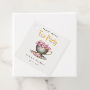 Pink Gold Floral Teacup Vrijgezellenfeest Tea Part Bedankjes Labels