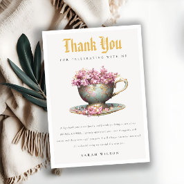 Pink Gold Floral Teacup Vrijgezellenfeest Tea Part Bedankkaart