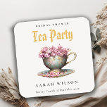 Pink Gold Floral Teacup Vrijgezellenfeest Tea Part Kartonnen Onderzetters<br><div class="desc">Royal Pink Blauwgroen Gold Floral Teacup Theme Collectie. - Het is een elegante royal script waterverf Illustration of soft sensitive blauwgroen Gold teacup with roze, Bourgognige bloemen ideaal voor je theepartijen. Het is zeer gemakkelijk om, met uw persoonlijke details aan te passen. Als u een ander bijpassend product of aanpassing...</div>