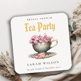 Pink Gold Floral Teacup Vrijgezellenfeest Tea Part Kartonnen Onderzetters