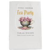 Pink Gold Floral Teacup Vrijgezellenfeest Tea Part Medium Cadeauzakje (Voorkant)