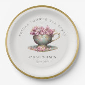 Pink Gold Floral Teacup Vrijgezellenfeest Tea Part Papieren Bordje (Voorkant)