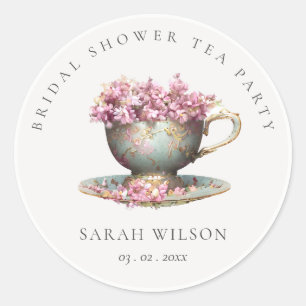 Pink Gold Floral Teacup Vrijgezellenfeest Tea Part Ronde Sticker