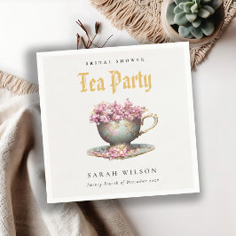 Pink Gold Floral Teacup Vrijgezellenfeest Tea Part Servet