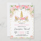 Pink Gold Floral Unicorn Baby Shower Kaart (Voorkant)