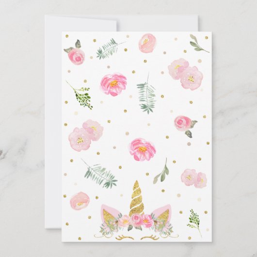 Pink Gold Floral Unicorn Baby Shower Kaart (Achterkant)