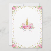 Pink Gold Floral Unicorn Birthday Invite Rainbow Kaart (Achterkant)