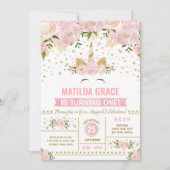 Pink Gold Floral Unicorn Magical Birthday Kaart (Voorkant)