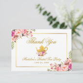 Pink Gold Floral Vrijgezellenfeest Tea Party Bedan Kaart (Staand voorkant)