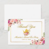 Pink Gold Floral Vrijgezellenfeest Tea Party Bedan Kaart (Voorkant / Achterkant)