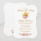 Pink Gold Floral Vrijgezellenfeest Tea Party Invit Kaart (Voorkant / Achterkant)