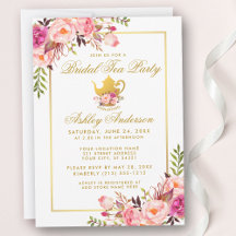 Pink Gold Floral Vrijgezellenfeest Tea Party Invit