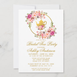 Pink Gold Floral Vrijgezellenfeest Tea Party Invit Kaart