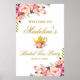 Pink Gold Floral Vrijgezellenfeest Tea Party Welco Poster
