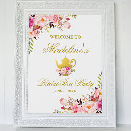 Pink Gold Floral Vrijgezellenfeest Tea Party Welko Poster