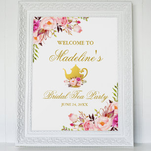 Pink Gold Floral Vrijgezellenfeest Tea Party Welko Poster