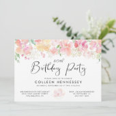 Pink Gold Floral Waterverf 60e verjaardag Kaart (Staand voorkant)