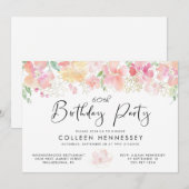 Pink Gold Floral Waterverf 60e verjaardag Kaart (Voorkant / Achterkant)