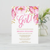 Pink Gold Floral Waterverf Baby shower Kaart (Staand voorkant)