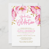 Pink Gold Floral Waterverf Graduation Kaart (Voorkant)