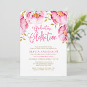 Pink Gold Floral Waterverf Graduation Kaart (Staand voorkant)