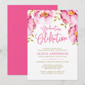 Pink Gold Floral Waterverf Graduation Kaart (Voorkant / Achterkant)