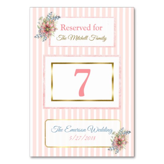 PInk Gold Floral Wedding Table Number Card Kaart (Voorkant)