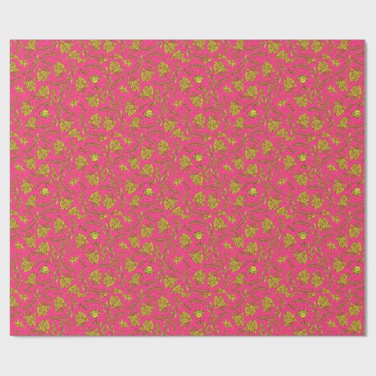 Pink & Gold Floral Wrapping Paper Cadeaupapier (Vlak)