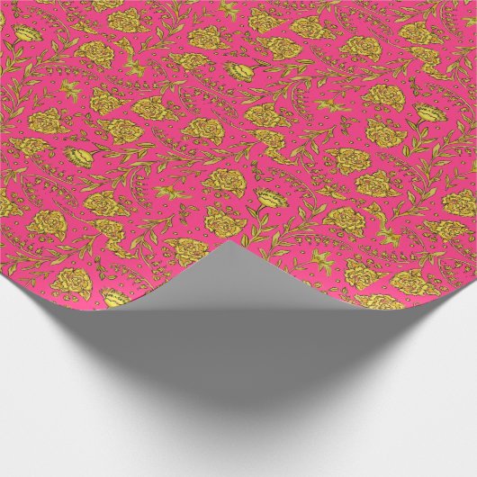 Pink & Gold Floral Wrapping Paper Cadeaupapier (Hoek)
