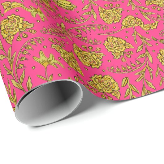 Pink & Gold Floral Wrapping Paper Cadeaupapier (Rol Hoek)