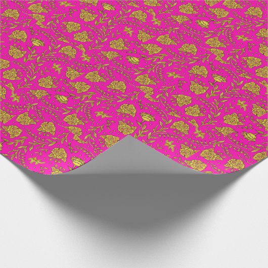 Pink & gold floral wrapping paper cadeaupapier (Hoek)