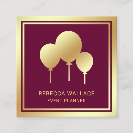 Pink Gold Foil Balloons Party Event Planner Vierkante Visitekaartje (Voorkant)