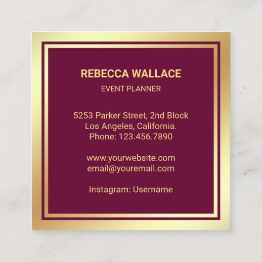 Pink Gold Foil Balloons Party Event Planner Vierkante Visitekaartje (Achterkant)