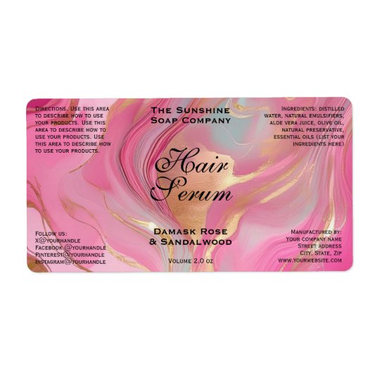 Pink Gold Foil Cosmetics or Dropper Bottle Label (Voorkant)