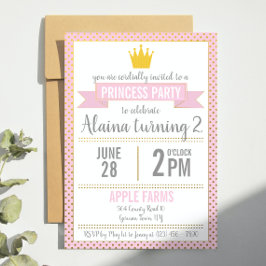 Pink Gold Foil Princess Birthday Invitation Kaart