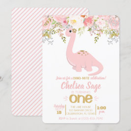 Pink & Gold Girl Dinosaur Floral Birthday Kaart