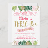 Pink Gold Girl Dinosaur THREX Birthday Kaart (Voorkant)