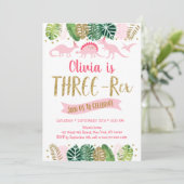 Pink Gold Girl Dinosaur THREX Birthday Kaart (Staand voorkant)