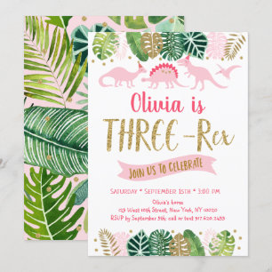Pink Gold Girl Dinosaur THREX Birthday Kaart