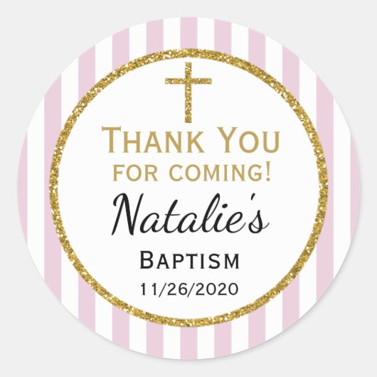 Pink Gold Girls Baptisme Hartelijk dank Ronde Sticker (Voorkant)