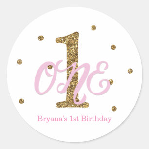 Pink & Gold Girls ONE 1e verjaardag Favor Ronde Sticker