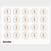 Pink & Gold Girls ONE 1e verjaardag Favor Ronde Sticker (Vel)