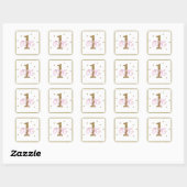 Pink & Gold Girls ONE 1e verjaardag Favor Vierkante Sticker (Vel)