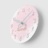 Pink & Gold Girly Glam Modern Personalized Name Ronde Klok (Hoek)