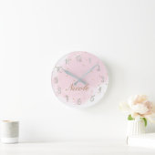 Pink & Gold Girly Glam Modern Personalized Name Ronde Klok (Huis)