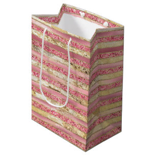 Pink Gold Glam Glitter Stripes Medium Cadeauzakje