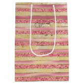 Pink Gold Glam Glitter Stripes Medium Cadeauzakje (Achterkant)